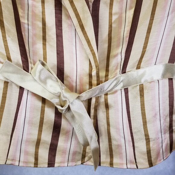 D.E.S. Jacket Women's Sz 6 Silk Linen Snap Wrap Front Striped Classic Blazer Tan - Picture 3 of 16